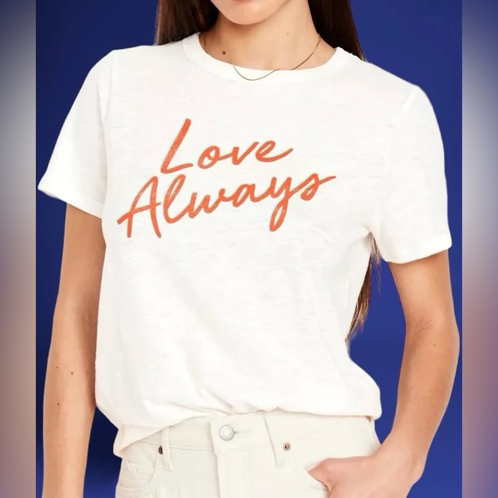 Old Navy Everyday White Graphic Tee - “Love Always” Casual Shirt Short Sleeve